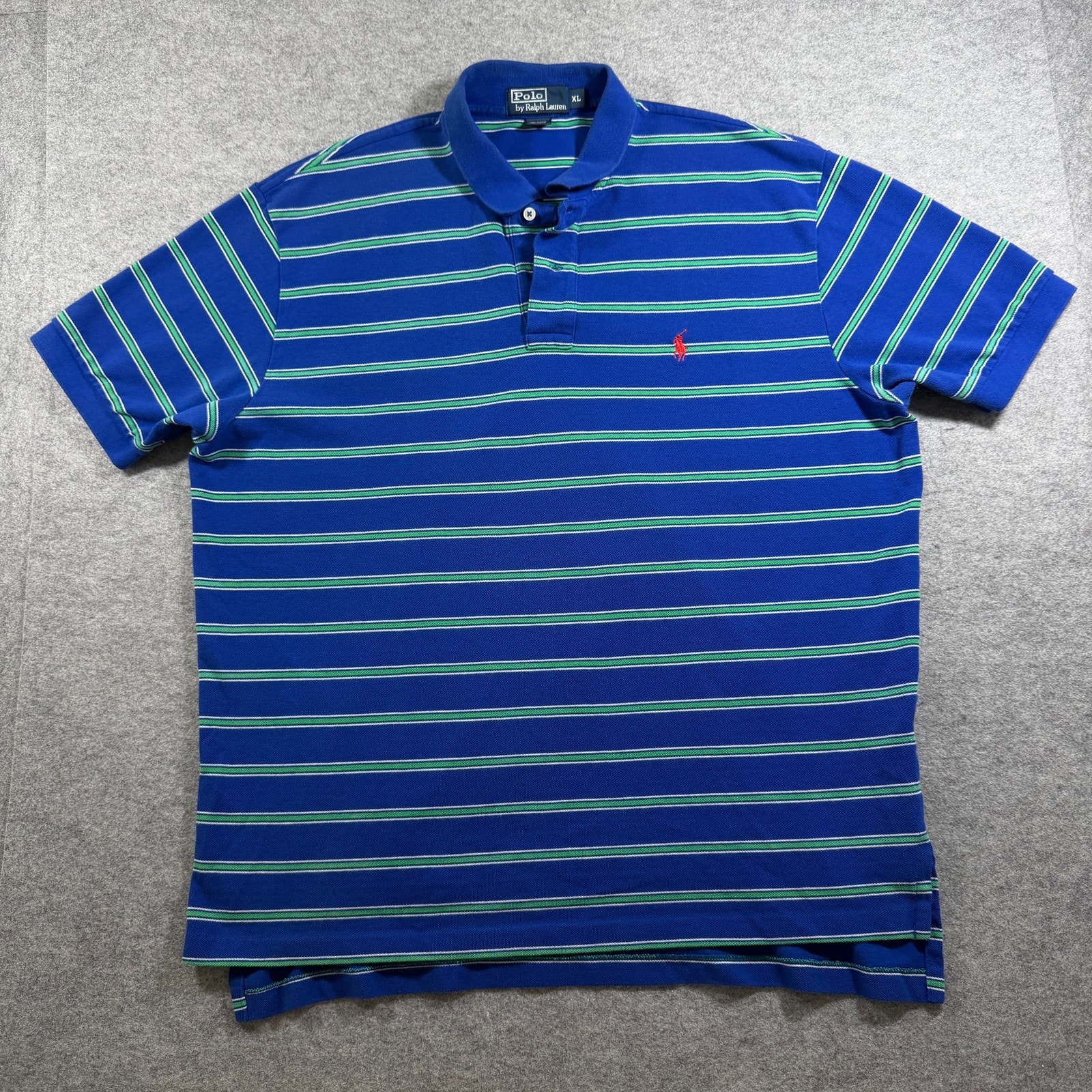 Polo Ralph Lauren Polo Shirt Mens Xl Blue Green Stripe Cotton Golf Vintage 90s